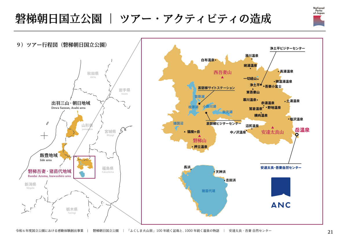 磐梯朝日国立公園のツアー・アクティビティ造成図